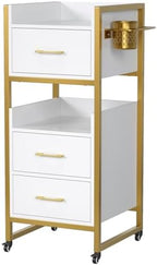 OmySalon Salon Trolley Cart, Hair Styling Station with 3 Drawers, 2 Open Shelf & Tool Holders, Mobile Barber Storage Cabinet Utility Trolley for Beauty Salon Spa,White by OmySalon