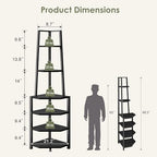 VECELO 6 Tier Corner Shelf 69 Inch Industrial Bookshelf with Metal Frame, Multipurpose Tall Plant Stand with Opening Display Shelves for Living Room, Bedroom, Home Office, Small Space, Black - Image 2