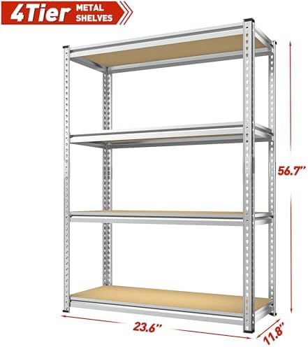 REIBII Storage Shelves Adjustable Metal Shelving 1600LBS Garage Shelves Industrial Metal Shelves 4 Tier Garage Shelving for Pantry Closet Kitchen Basement, Sliver, 11.8" D x 23.6" W x 56.7" H - Image 6
