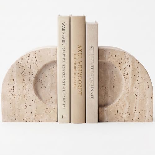 Travertine Book Ends, Decorative Stone Bookends for Shelves, Heavy Bookends by Unknown