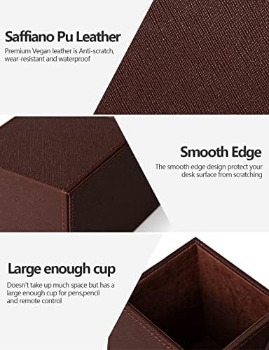 Desk Supplies Organizer, Multi-Functional Pencil Pen Holder with Wireless Charger, Desktop Stationery Organizer, Home Office Supply Storage Box Caddy (Brown) - Image 5
