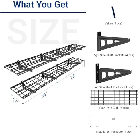 FLEXIMOUNTS 12-inch-by-72-inch Wall Shelf Garage Storage Rack Wall Mounted Floating Shelves,1x6ft,Black, 2-Pack, Classic Series - Image 2