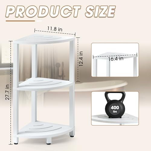HDPS 3 Tier Floor Standing Corner Shower Caddy Organizer Shelf, Detachable Stool & Foot Rest,Waterproof & Durable Bathroom Shelves Stand Rack with Anti-Slip Feet, Space-Saving Design Storage - Image 2