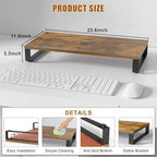 XINYAO Wood Monitor Stand Riser for Desk, 24x12x3 inch, Rustic Brown - Image 2