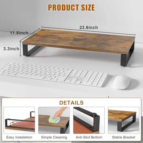XINYAO Wood Monitor Stand Riser for Desk, 24x12x3 inch, Rustic Brown - Image 2