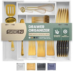 Sben Bamboo Cutlery Drawer Organizer, White, Medium by SBEN