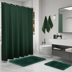 Green Bathroom Set, Dark Green Bathroom Accessories Set with Shower Curtain and Rugs, Bath Towel Sets, Natural Loofah Sponge, Soap Dispenser, Toothbrush Holder, Bathroom Tumbler and Tray for Bathroom - Image 2