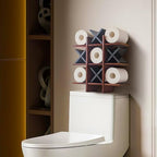 DAOYOUSKY Tic Tac Toe Toilet Paper Holder Stand with 4pcs Wooden X, Farmhouse Rustic Wall Mounted Funny Toilet Papers Storage Organizer with Shelf, Guest Bathroom Decor, Brown and Black - Image 3