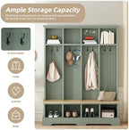 Merax Farmhouse Hall Tree with Bench and Shoe Storage, 59" Entryway Bench with Coat Rack, 3-in-1 Hall Tree with Top Compartments and 8 Hooks for Hallway, Living Room, Green - Image 5