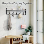 Tatub 29" Coat Rack Wall Mount with Shelf, Entryway Wall Hooks with Shelf, Coat Hangers for Bathroom, Living Room, Bedroom, Rustic White - Image 5