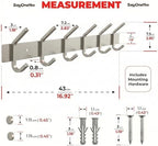 Coat Rack Wall Mount – Brushed Nickel 17 Inch Stainless Steel Hook Rail with 6 Heavy Duty Double Coat Hooks – Wall Mounted Coat Hanger for Entryway, Bathroom, Bedroom, Towel, Hat Organizer - 6 Pack - Image 2