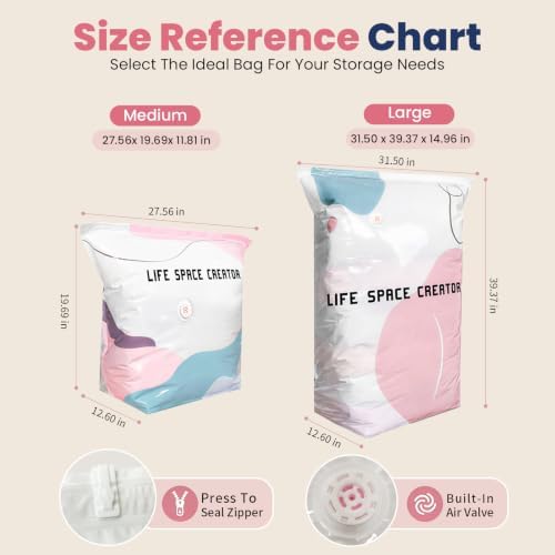8PCS No Pump Vacuum Storage Bags, No Pump Large Vacuum Storage Compression Bags, Thick Airtight Reusable Organizer for Clothes Comforters Travel Moving Closet Storage (M) - Image 5