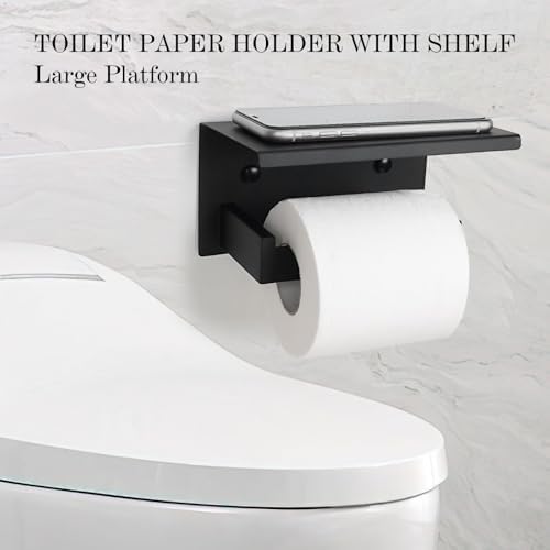 5 Pieces Black Towel Bar Set Bathroom Hardware Accessories Set Upgraded Toilet Paper Holder with Shelf Towel Holder Set for Bathroom Stainless Steel Wall Mounted - Image 2