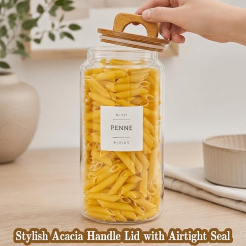 2 Pack Large Glass Flour and Sugar Containers with 132 Pantry Labels - 105 FL OZ Glass Canisters with Bamboo Airtight Lids - Farmhouse Kitchen Glass Pantry Jars for Cookie, Rice, Pasta, Cereal, Salt - Image 5