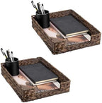 Set of 2 Water Hyacinth Letter Tray for A4 File Desk Mail Letter-Size Paper, Basket Woven Organizer, Magazine Files Storage, Office Document Organizer and Storage, Coffee by PINXIURY