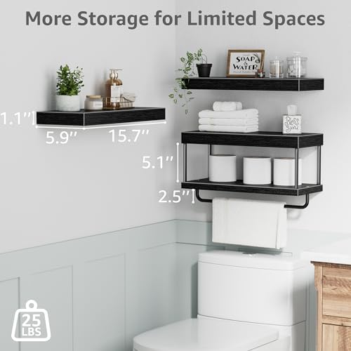 QEEIG Bathroom Floating Shelves Over Toilet (Black, Set of 3, 15.7") - Image 3
