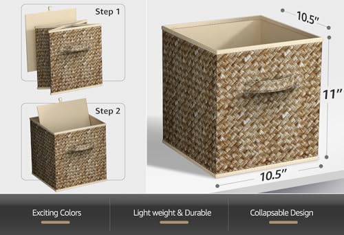 Sorbus 11 x 11 Storage Cubes, Foldable Fabric Bins (4 Pack, Woven Beige) - Image 3