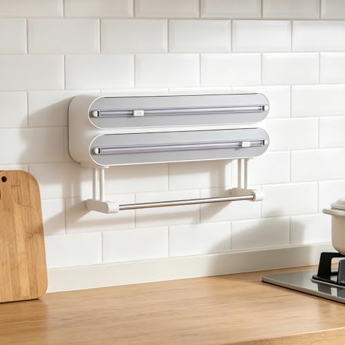 NUOBESTY 3-in-1 Magnetic Wrap Dispenser with Cutter, Wall Mount Kitchen Organizer for Plastic Wrap, Aluminum Foil Paper Towel Holder, No-Drill Fridge Storage Solution - Image 6