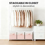 Large Closet Organizer Bins with Lids 8 Pack - Pink Storage Baskets for Shelves Nursery Bedroom Dorm RV - Stackable Decorative Closet Organization Box with Handles for Clothes Purse Blanket Towel - Image 2