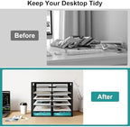 TQVAI 12 Compartments Desktop Literature Organizer, Metal Frame Paper Sorter with Handles, Adjustable Mailbox for Classroom and Office, Desk File Organizer for Document, Bill, Magazine, Black - Image 7