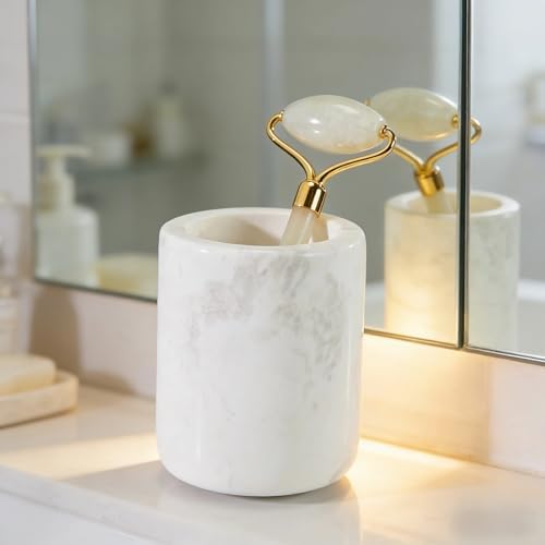 Natural White Marble Toothbrush Holder for Bathroom, Mordern Organic White Marble Toothbrush Cup, Luxury Texture Razor Holder, Razor Organizer for Dressing Table, Countertop, Hotel by Unknown