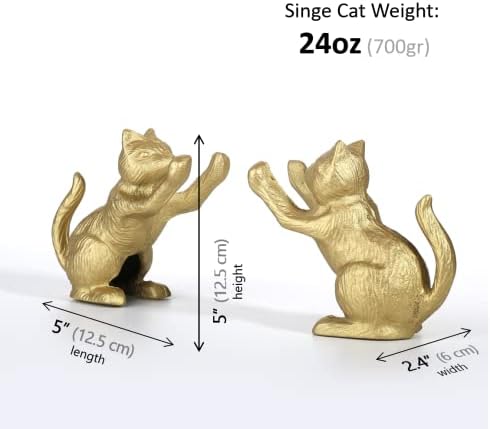 Ambipolar Lucky Cat Decorative Bookend, Heavy Duty Cast Iron, Vintage Shelf Decor, Gold, T3-66 - Image 2