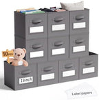 Teenyyou 10 Pack Fabric Storage Cubes 13 Inch Collapsible Cube Bins with Label Window & Handle Foldable Organizers Baskets for Shelf Closet Nursery Kids Room Clothes Book Toy(Gray) by Teenyyou