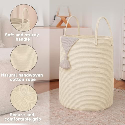 JMvicyroam 100L Cotton Rope Laundry Basket Hamper, Beige - Image 6