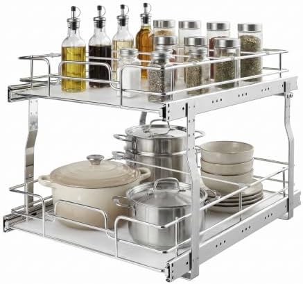 VEVOR 2 Tier Pull Out Cabinet Organizer 16.97"W x 21.22"D Slide Out Drawers by VEVOR