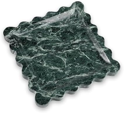 Scalloped Square Marble Decorative Tray, Natural Stone Vanity & Jewelry Tray, Trinket Organizer for Ring, Key, Dresser, Nightstand, Bathroom Counter & Kitchen Sink(Verde Alpi Green) by Unknown
