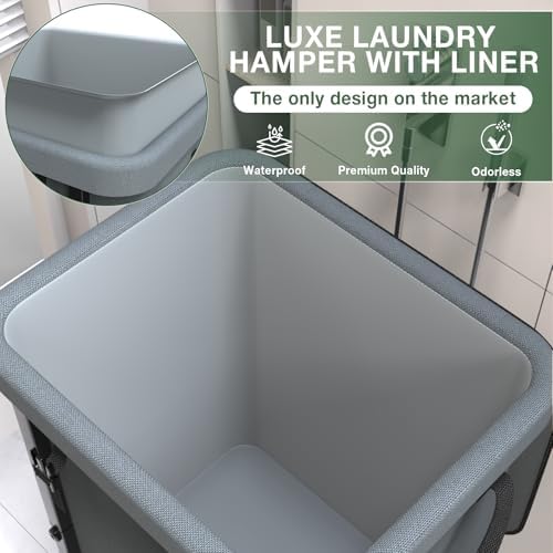 40 Gal(150L) Laundry Basket with Lid, Rolling Laundry Hamper with Wheels, Dirty Clothes Hamper with Metal Frame and Removable Bag Design, Suitable for Laundry Room, Bedroom - Grey (Pack of 2) - Image 3