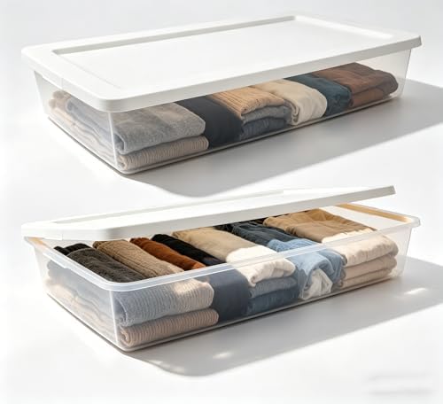 (2-Pack) 41 Quart Clear Plastic Underbed Storage Bin with Snap-On Lid Medium Rectangle Container for Home Organization, White by Unknown