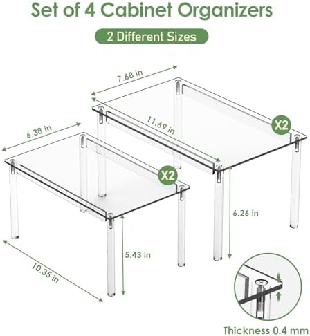 Delamu Cabinet Shelves, Clear Stackable Acrylic Storage Risers with Heavy Duty Support, Cabinet Organizer Shelf for Spices, Seasonings, Jars, Pantry, Kitchen Counter, Easy Assembly - Image 5