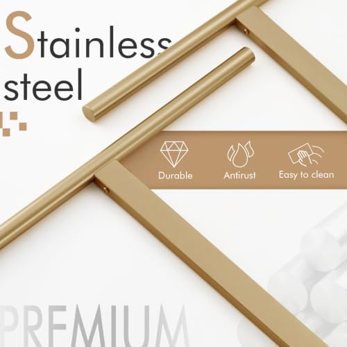 KOKOSIRI Standing Towel Rack for Bathroom Floor 2-Tier Towel Holder Free Stand with Heavy Marble Base Thicken Steady Champagne Bronze Stainless Steel THS0005-CPG - Image 5