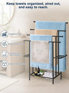 Haturi 4-Tier Free Standing Towel Rack for Bathroom, 45.3" H Black Metal Towel Drying Rack, 18.1" W with Storage Basket, Outdoor Pool Towel Holder for Oversized Towels & Blankets - Image 4