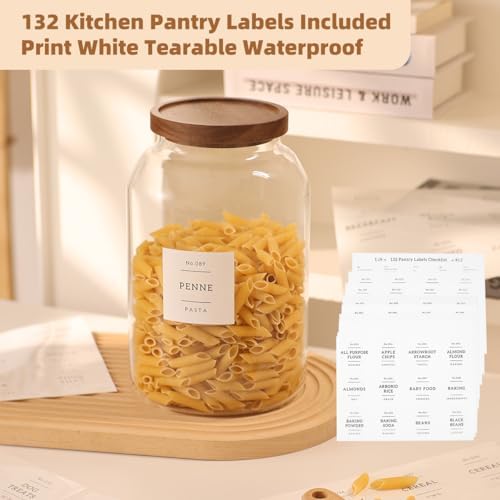 2 Pack Large Glass Flour and Sugar Storage Containers with Airtight Acacia Wood Lids and 132 Kitchen Pantey Labels Preprint - 1 Gallon Borosilicate Glass Canister Sets for Food,Pasta,Cookie,Rice - Image 6