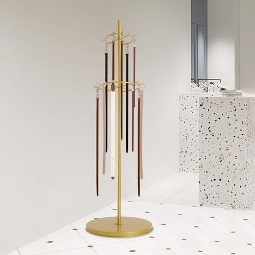 Floor Standing Belt Display, Metal Retail Tie Rack Hanger Organizer, Belt Stand Shelf for Clothing Store Bedroom Business (Gold) - Image 4