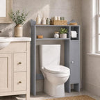 Giantex Over-The-Toilet Storage Cabinet, Bathroom Freestanding Space Saver with 1-Door Side Storage Cabinet & Paper Holder, Toilet Rack Organizer Stand for Bathroom Laundry (Gray) - Image 2