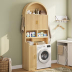 Itaar Arched Over The Toilet Storage Cabinet, 78.7" H Fluted Bathroom Organizer with Reversible Side Cabinet, Adjustable Shelves, Anti-Tipping, Hooks & Paper Holder for Bathroom Laundry Room, Oak - Image 4