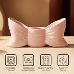 Bow Ceramic Toothbrush Holder, 3-Slot Cute Bathroom Toothbrush Organizer - Image 3