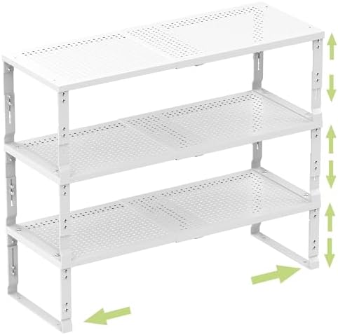 Heavy-Duty Adjustable Metal Shelf Organizer - Expandable & Stackable Pantry Storage Rack for Kitchen, Bathroom, RV, Cabinets(3 Packs/White, Large) by Unknown