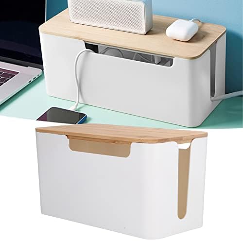 Cable Management Box Small Cord Hider Box with Wooden Lid for Tv Wires Routers Computers Cables Home and Office - Image 2
