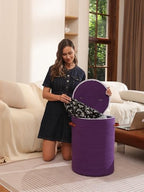 16"x20" Extra Large Cotton Rope Basket with Zipper Lid, Woven Laundry Hamper and Blanket Storage Basket, Round Clothes Bin for Living Room Bedroom, Purple - Image 5