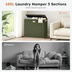 SOLEDI 180L 3-Section Laundry Hamper with Lid, Extra Large Dirty Clothes Basket with Sturdy Handles for Laundry Room & Bedroom - Durable Organizer for Sorting Laundry - Image 6