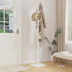 Wooden Coat Rack Freestanding with Stable Square Base,White - Image 2