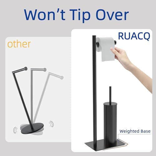 RUACQ Toilet Paper Holder Stand with Toilet Brush & Holder Set, Matte Black - Image 6