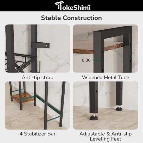 TokeShimi 6-Tier Over the Toilet Storage Rack, Adjustable Wooden Shelf - Image 6