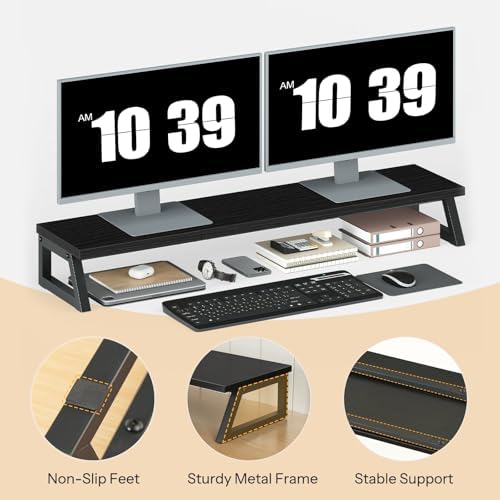 HOOBRO Dual Monitor Stand Riser, 39 Inch Large Computer Monitor Stand for 2 Monitors, Computer Monitor Riser, Desk Shelf Organizer for Office Desk, Accessories, Black BB121CJ01 - Image 4