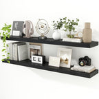55 in Floating Shelves for Wall, 9.3in Deep Black Shelves 2 Packs by Feihorrm