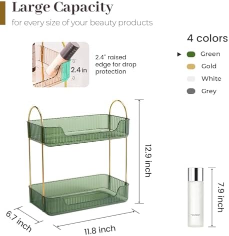 Aveniee Bathroom Counter Organizer, 2 Tier Perfume Skin Care Countertop Storage Shelf, Vanity Makeup Tray for Cosmetic Skincare Lotion,Green - Image 2